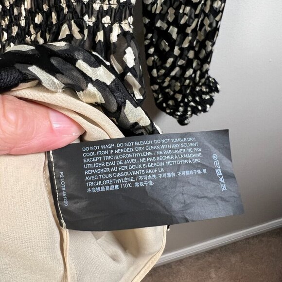 Theory Confetti Print Long Sleeve Silk Blend Dress Size Small Black Tan Career - Picture 11 of 11